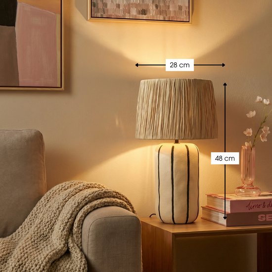Mica Decorations Denton Tischlampe für das Wohnzimmer – Dekorative Lampe mit Lampenschirm – Schreibtischlampe, Tischlampen für das Wohnzimmer – 48 x ⌀28 cm – Keramik, Metall, Papier – Beige