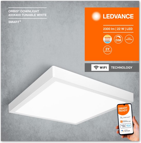 LEDVANCE Leuchte: für Decke, SMART SURFACE DOWNLIGHT TW / 22 W, 22-...24- V, Abstrahlwinkel: 11-, Tunable White, 3-65- K, Gehäusematerial: Aluminium, IP2-