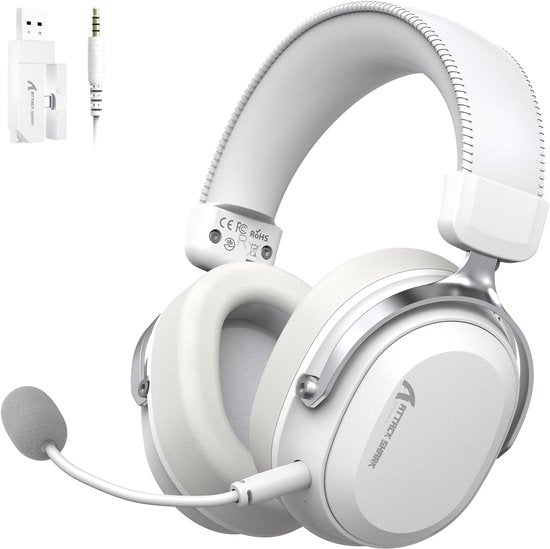 ATTACK SHARK L30PRO Kabelloses Gaming-Headset – 7.1-Surround-Sound – 50-mm-Treiber – 20 ms geringe Latenz – abnehmbares Mikrofon mit Geräuschunterdrückung – Rahmen aus Aluminiumlegierung – Tri-Mode-Konnektivität – Over-Ear-Headset – Weiß