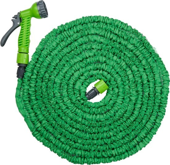 Kinzo Flexibler Gartenschlauch 20M - Inkl. Aufsatz - Düse mit 7 Sprühmodi - Kunststoff - Grün/Grau