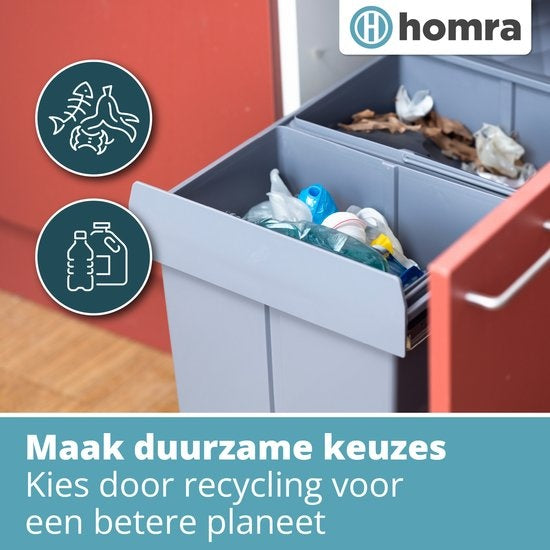 Homra - Einbau-Abfalleimer - 34 x 48 x 41,5 cm - 2x20L - 2 Behälter - Küche - Grau