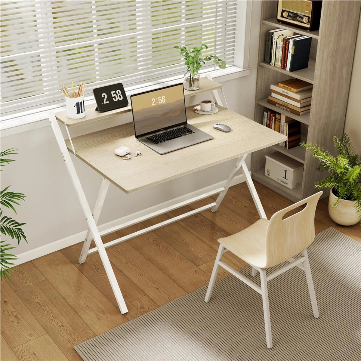 Yaheetech Klappbarer Computertisch mit Monitorhalterung – 106,5 x 60,5 x 90 cm – Helles Holz