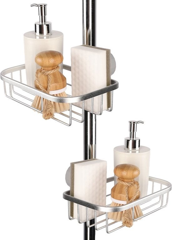 Goliving Duschregal hängend - Duschregal - Kein Bohren - Küchenregal - Spülbeckenorganisator - Badezimmerzubehör - 19,5 cm - 2er Set - Silber