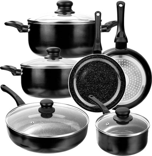 CeraFusion Keramikpfannen Set 10-teilig - Set mit Bratpfannen, Stielkasserolle, Kochtöpfen - Induktionspfannen - Pfannensets Aluminium