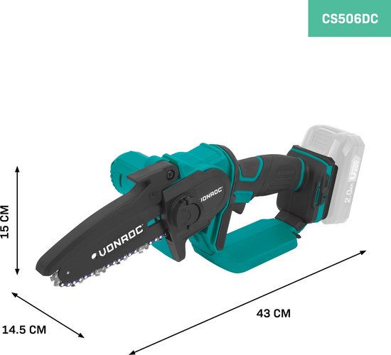 VONROC Mini-Kettensäge 20V - 152mm - Ohne Akku und Schnellladegerät
