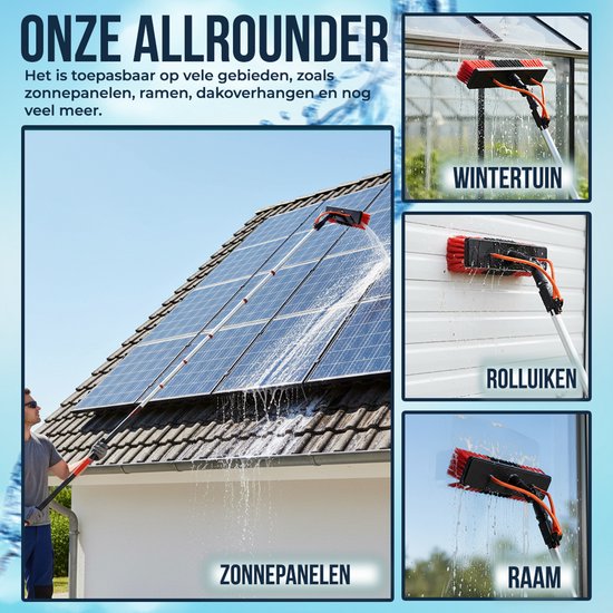 Aqualita® Teleskop-Waschbürste 9M - Teleskopstiel Fensterreinigung - Fensterwascher Teleskop - Fensterwischer mit Teleskopstiel - Schrubber - Autowäsche - Solarpanelreiniger - Fassaden - Vordächer - Wintergärten - Glasreinigungsset - Seifenspender