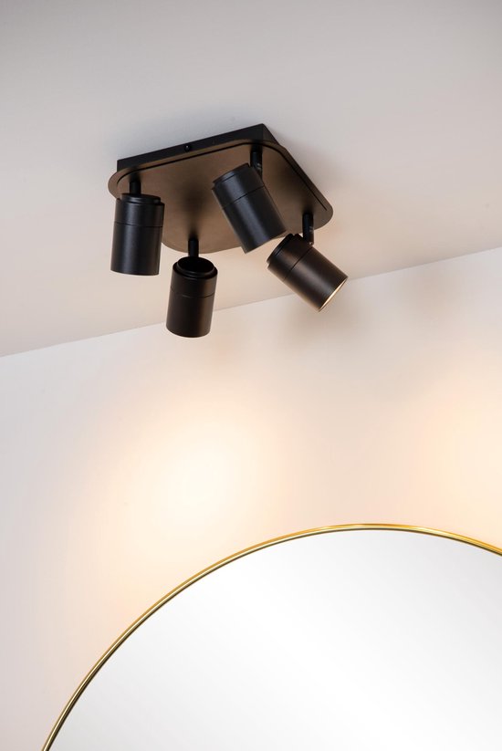 Lucide LENNERT – Deckenstrahler (Deckenleuchte) für das Badezimmer – LED, dimmbar – GU10 – 4 × 5 W, 3000 K – IP44 – Schwarz