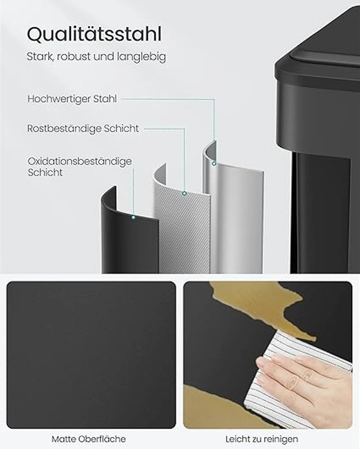 Songmics Küchenabfalltrennsystem 30 l – 2 x 15 l Abfallbehälter – Tiefschwarz – Stahl