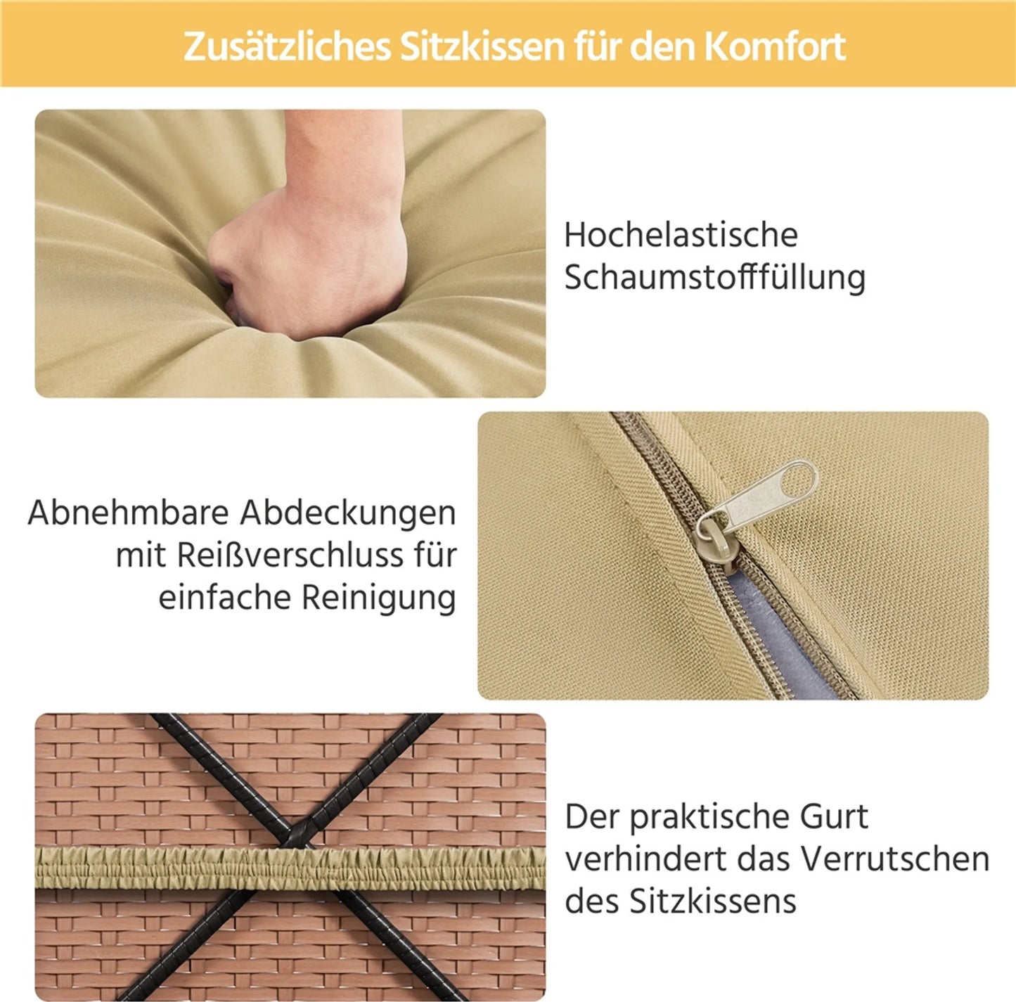 Yaheetech Hocker mit Lagerung 2 Stück - Features versteckten Fach und wasserabweisende Rattan Wicker und pulverbeschichtetem Metallrahmen - für Garten Balkon und Wohnzimmer - Brown Khaki Polyethylen und Metall - 40 x 40 x 42,5 cm