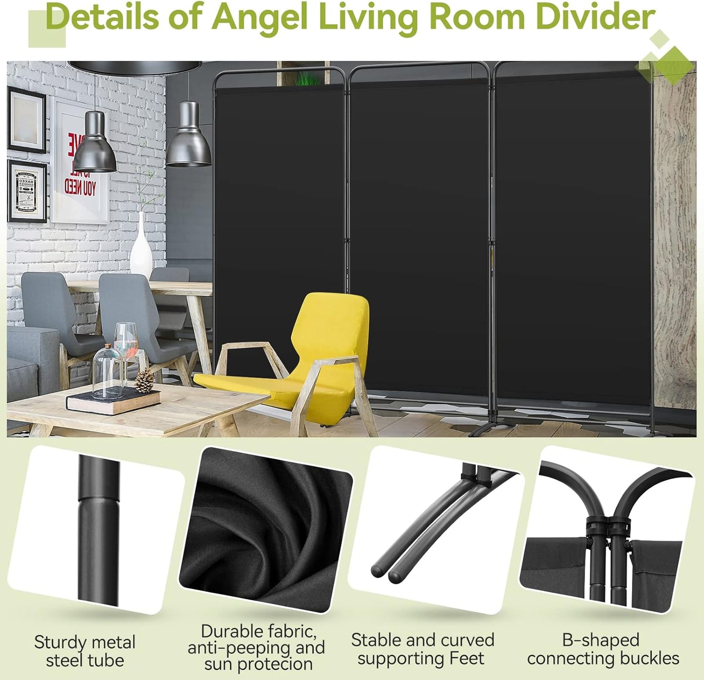Angel Living Faltwand - 3 Paneele - 243 x 180 cm - Schwarz