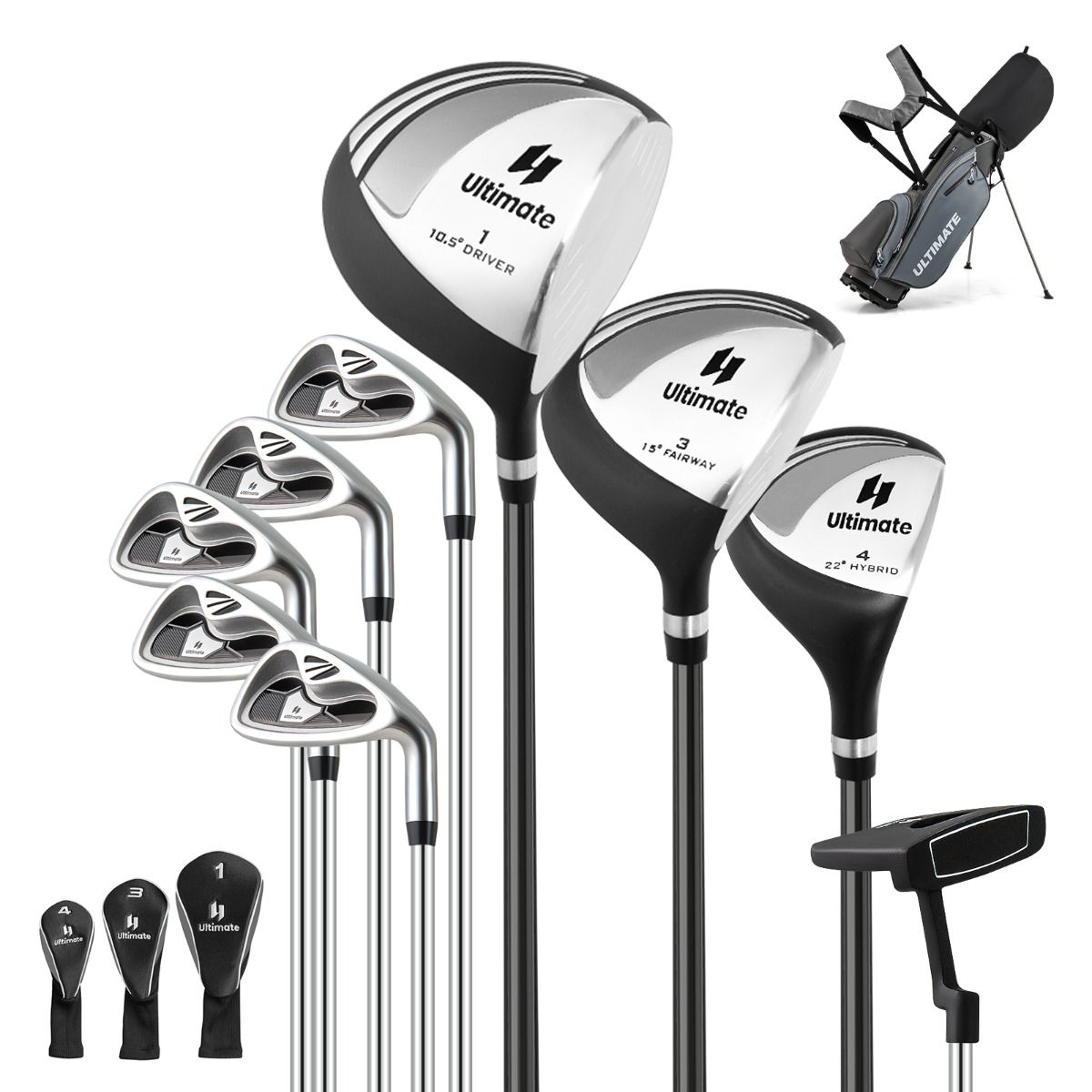Coast Herren-Golfset – 9-teilig – für Rechtshänder – inklusive Regenschutzhülle – Grau