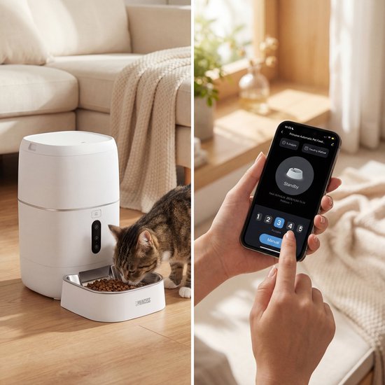 Princess Automatischer Fressnapf – Smart 6 Liter – Katze & Hund – App-Steuerung – Geplante Fütterung – Edelstahlschale – BPA-frei – Rutschfest – Pufferbatterie – Futterautomat – Futterspender – 610060