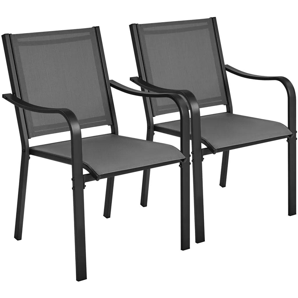 Yaheetech Gartenstühle, 2er-Set, stapelbar, 56,5 x 67 x 86,5 cm – Grau – Wetterfeste Esszimmerstühle bis 136 kg