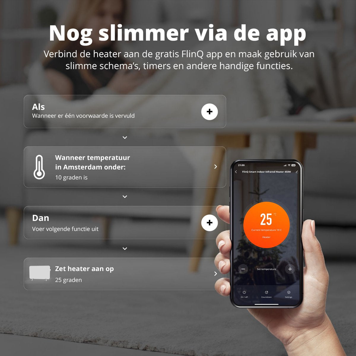 FlinQ - Infrarotheizung - 450 W - bis zu 12 m² - inkl. Thermostat - 45 x 72,5 x 2,8 cm - Weiß