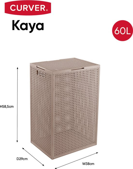 Curver Kaya Wäschekorb mit Deckel – 60 l – 38 x 29 x 58,5 cm – Warm Taupe