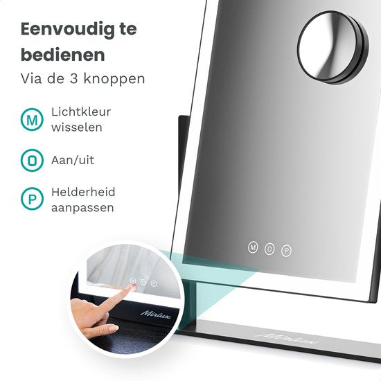 Mirlux Make Up Hollywood Spiegel mit Beleuchtung (44x30cm) Vision - Dimmbare LED-Lampe Licht - Schwarz