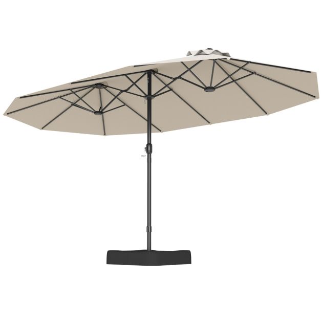 Coast Doppel-Terrassenschirm 470 × 285 cm mit Fuß – Großer rechteckiger Sonnenschirm mit Kurbel, 12 Metallstreben und Sandsäcken – für Garten und Terrasse