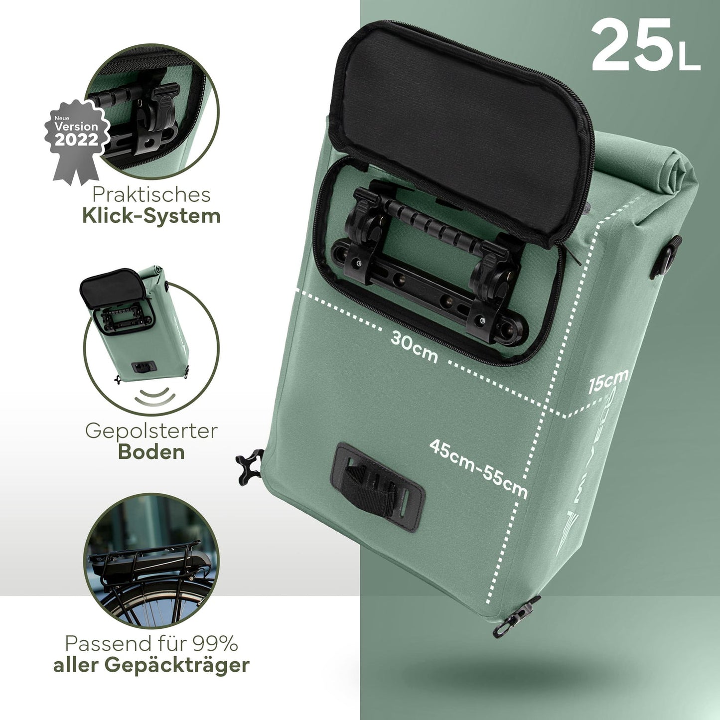 MIVELO 3-in-1 Packtasche - Wasserdicht - Mit Schultergurt - 25L - Mint