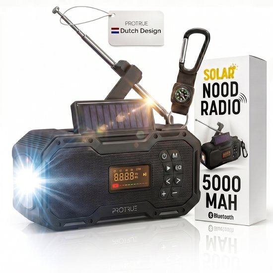 Solarbetriebenes Notradio mit Handaufzug – FM/AM-Notradio – 5000-mAh-Powerbank mit Solarladung – Baustellenradio mit Lautsprecher – Badezimmerradio – Notfallpaket