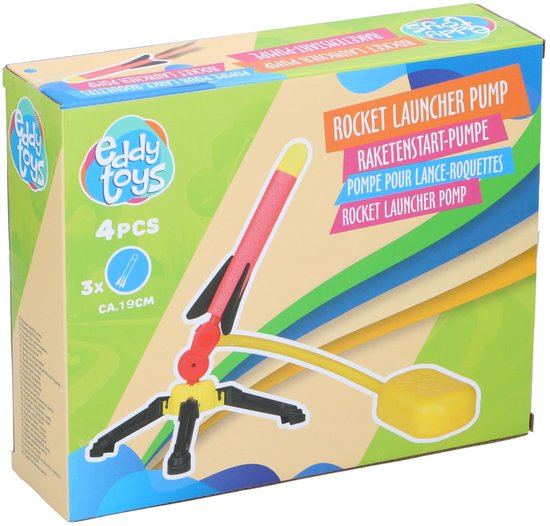 Eddy Toys Raketen-Spielzeug – Schaumstoffrakete mit Luftpumpe – Stomp Rocket-Set für Kinder – 3 x 25 cm lange Schaumstoffraketen – Spielzeug für draußen ab 4 Jahren