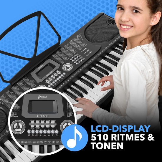 Finesse Keyboard Piano - Ständer & Zubehör - 61 Tasten - Digital Piano - Electric Piano - Kind