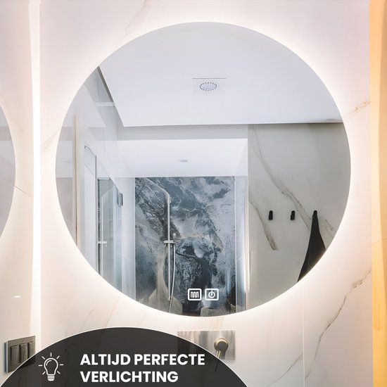 Bayt Badezimmerspiegel - Badezimmerspiegel mit Beleuchtung - Runder Spiegel 60ø cm - Badezimmerspiegel mit Heizung - Wandspiegel - Dimmbar - Anti-Beschlag