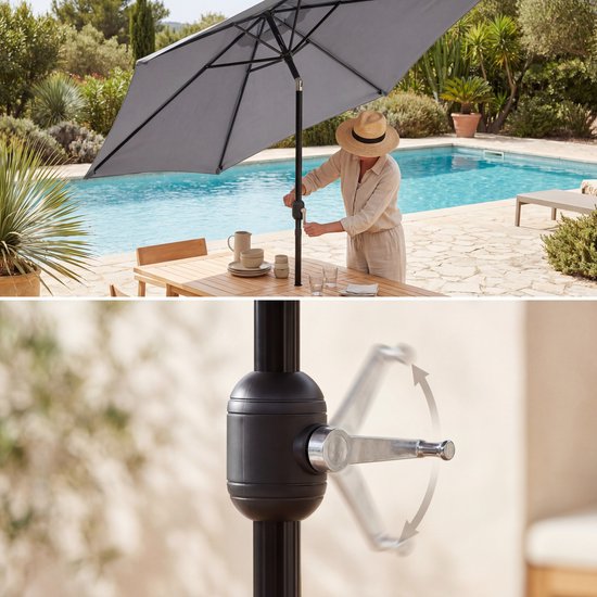 Tristar Stabsonnenschirm – 300 cm, rund – Garten & Balkon – neigbar – inkl. Schutzhülle – PA-7903 – Dunkelgrau