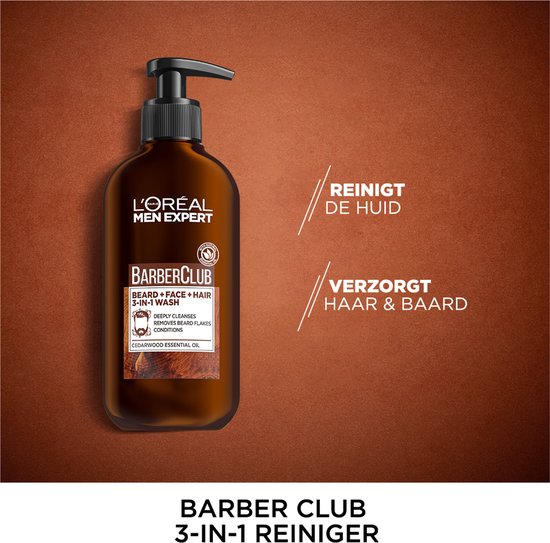 L'Oréal Paris Men Expert BarberClub 3-in-1-Gesichtsreiniger – 200 ml – Reiniger für Bart, Gesicht und Haare