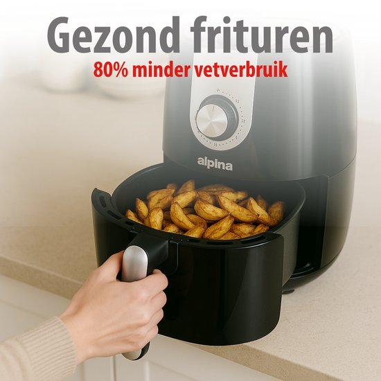 alpina Airfryer 2L – Heißluftfritteuse für 1–4 Personen – Airfryer mit Timer – Einstellbare Temperatur von 80 bis 200 Grad – mit Timer-Funktion – Heißluftofen 900 W
