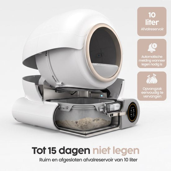 Infinity Goods Automatisches Katzenklo XXL – Selbstreinigendes Katzenklo – inkl. App – 75 l – mit Katzenklo-Matte und 3 Rollen Aufbewahrungsbeuteln – Weiß/Roségold