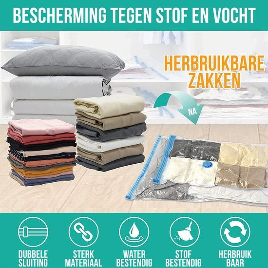 Strex Vacuum Bags Duvets & Clothes - 14 Stück / 4 Größen - Reisebeutel / Vakuumbeutel - inkl. Handpumpe