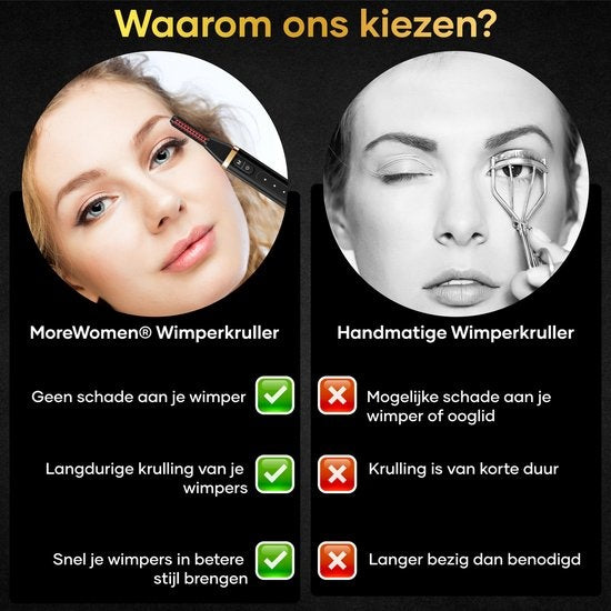 MoreWomen Wimpernzange - Elektrisch - Beheizbar - 3 Stufen - 24-Stunden-Ergebnis - Inkl. Wimpernbürste