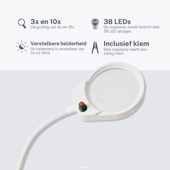 Lupe - Lupe mit LED-Licht - Für Kinder/Erwachsene/Senioren/Lesen/Zeichnen/Hobby mit Tischklemme - Lupe mit Beleuchtung Earkings White