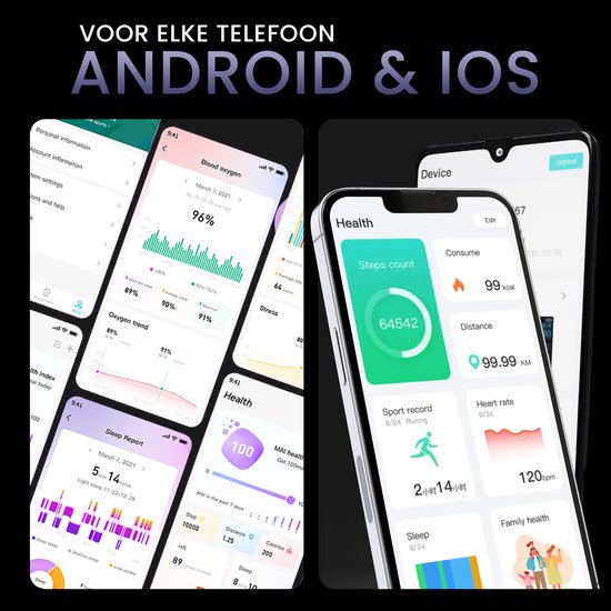 MAOO Smartwatch Damen und Herren - Valentinsgeschenk - Android und IOS - Volle Klingelfunktion - Schrittzähler - Herzfrequenzmesser - Blutdruckmesser - Multisport - GT Serie - Blau