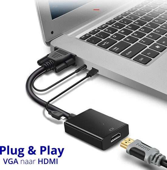 TechvavoÂ® VGA (+ Audio) zu HDMI Konverter Universal - Mit 3.5MM Klinke Aux & USB Stromkabel - Analog zu Digital Video Konverter - Stecker zu Buchse - 1080P Full HD - inklusive USB Stromkabel