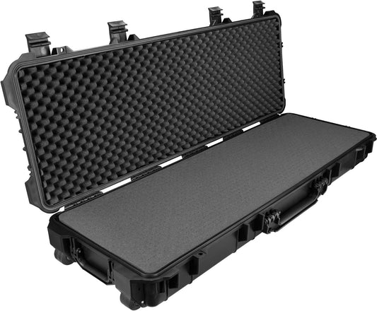 Tectake Robuster Gewehrkoffer mit 2 Rädern und Griff - 48.5L Kapazität - 117.5 x 46 x 15.5 cm - Schwarz