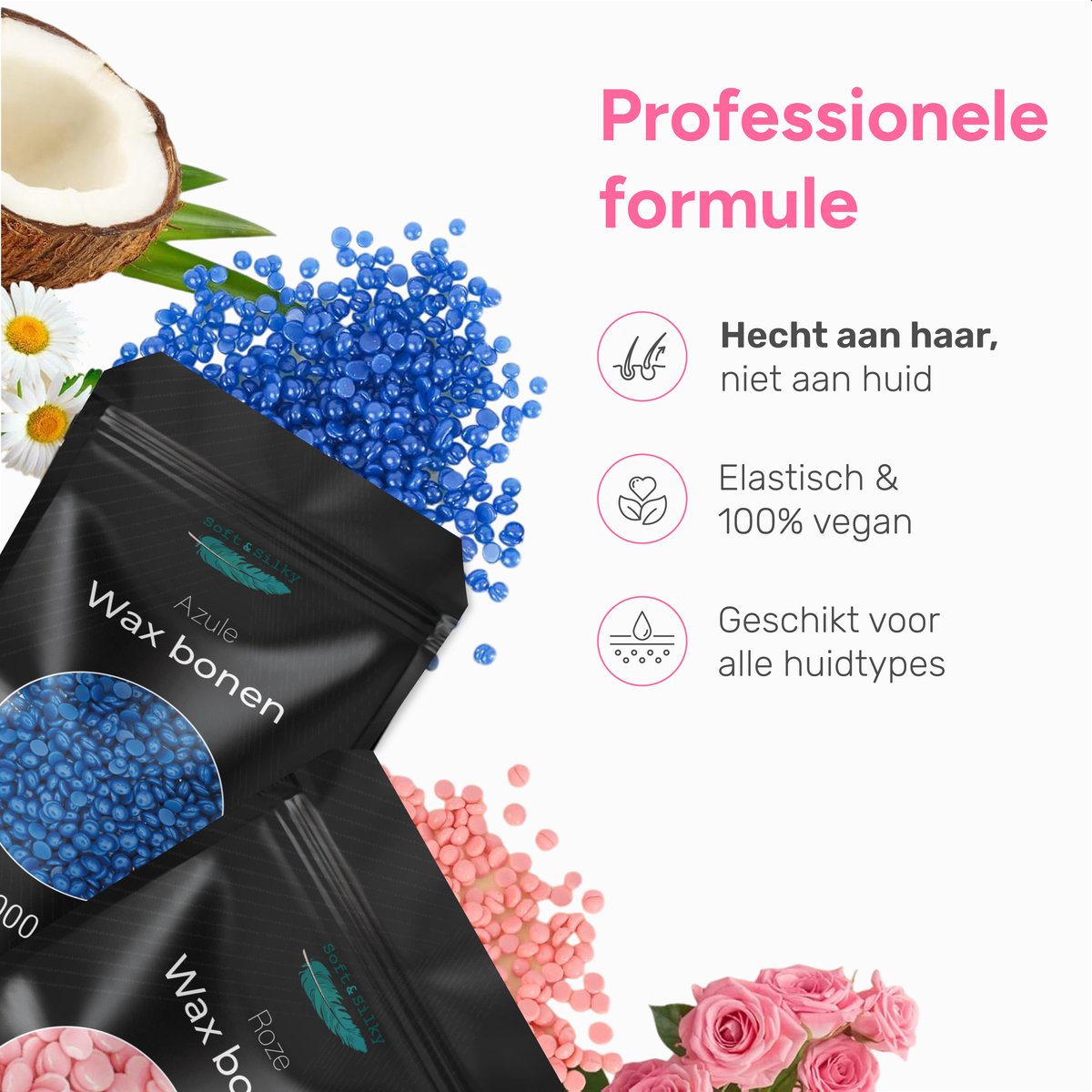 Soft & Silky Wax Beans 1 kg - Hartwachsperlen - Inkl. 60 Spatel - Blau oder Rosa - Für Wachsgerät