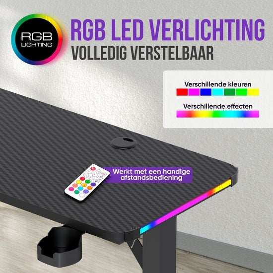 Avalo - Gaming Desk & L-Shaped Corner Desk - 160x100x75 cm - Mit RGB-LED-Beleuchtung - Becherhalter & Headset-Haken - Edelstahl & ABS - Schwarz