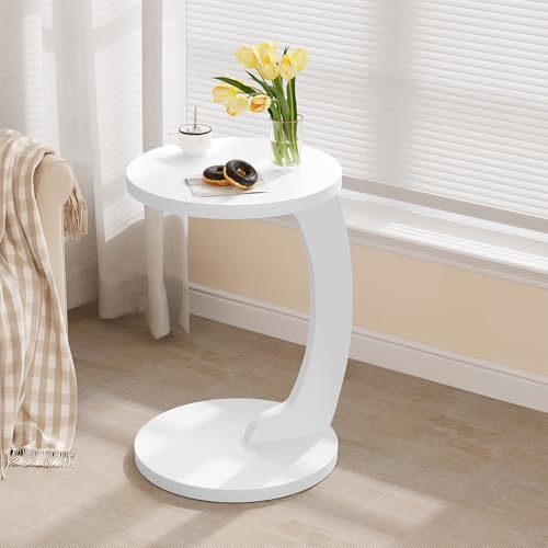 Woltu Runder C-förmiger Beistelltisch - Weiß - Ø38 x H55 cm