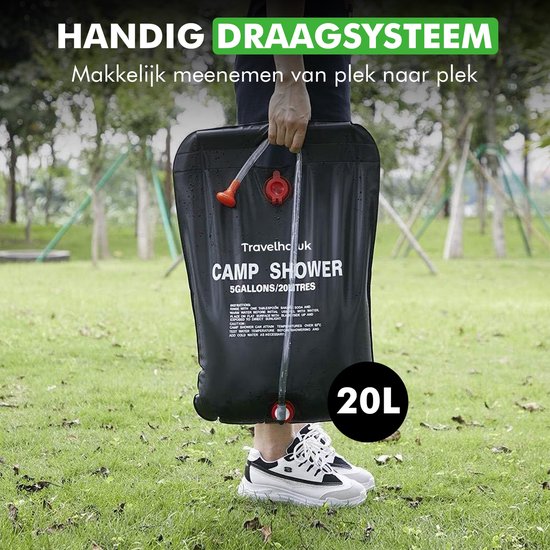 Travelhawk Camping Dusche - 20 Liter - Außendusche - Außendusche Camping - faltbar - für Reisen & Camping - Schwarz