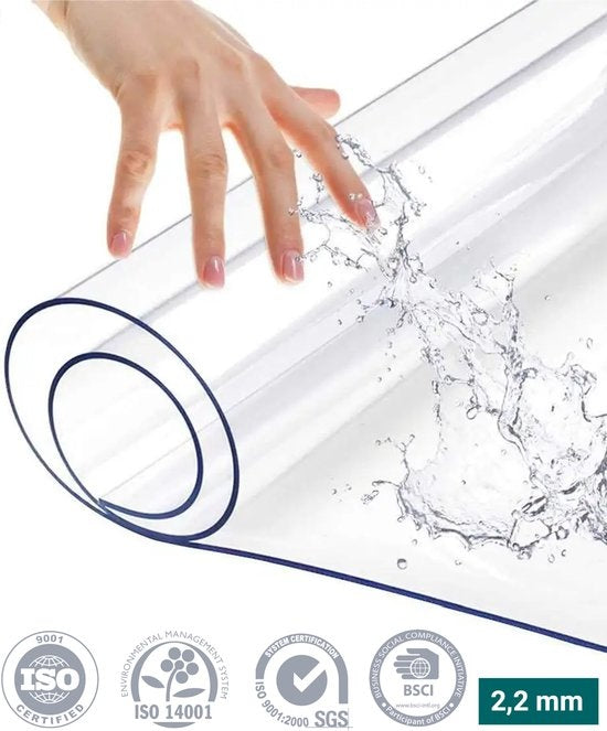 HOMEWELL Tischschoner Transparent Glas Klar 90x200cm - Transparentes Tischsegel - Tischtuch - Rutschfest und hitzebeständig - 2.2 mm