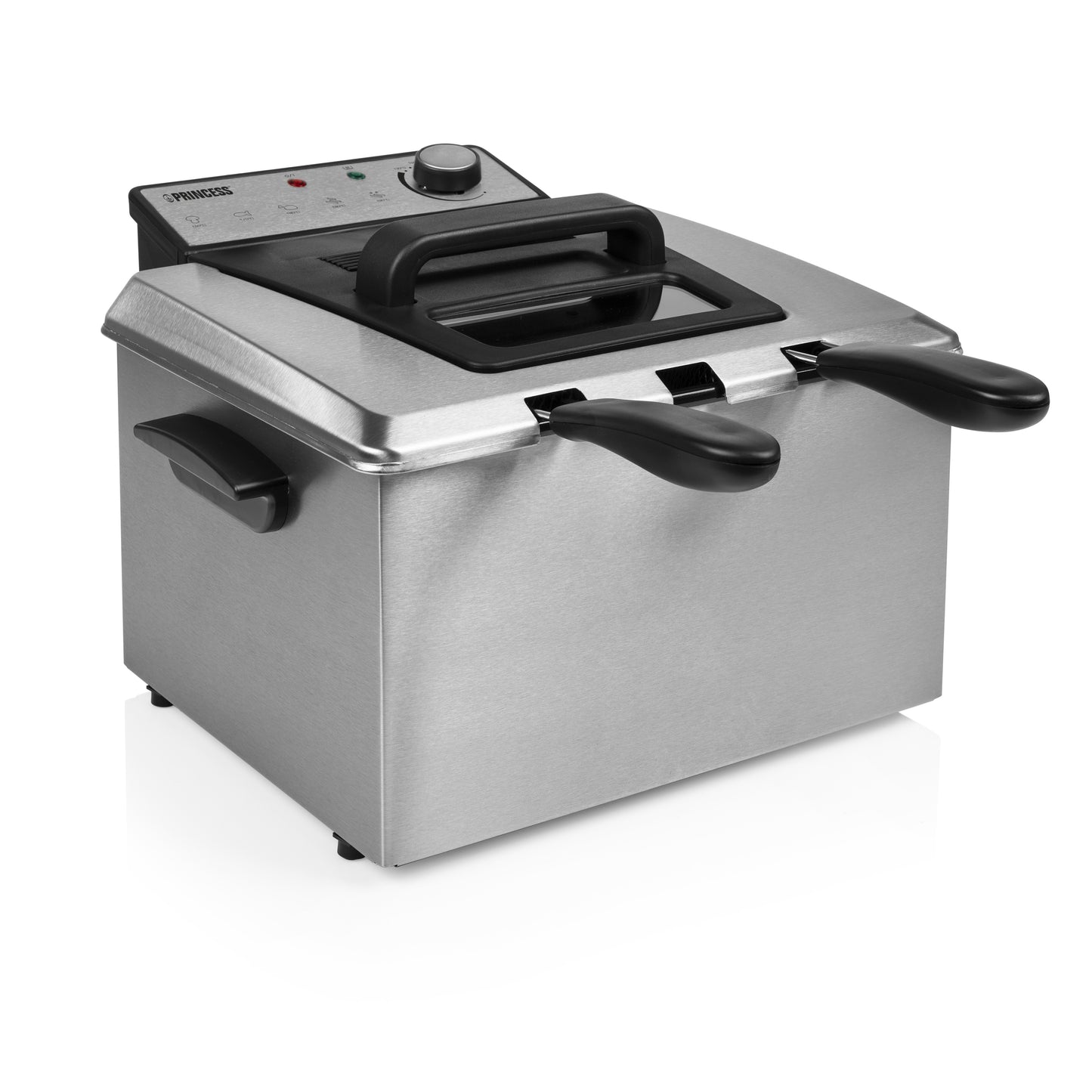 Princess 185000 Fritteuse – 5 l – 3270 W – 3 Frittierkörbe – Edelstahl/Schwarz