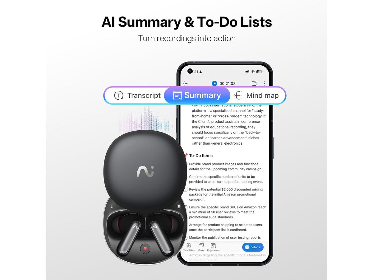 Viaim RecDot AI VoiceRec In-Ears – Generalüberholt – KI-Transkription und -Übersetzung – Schwarz