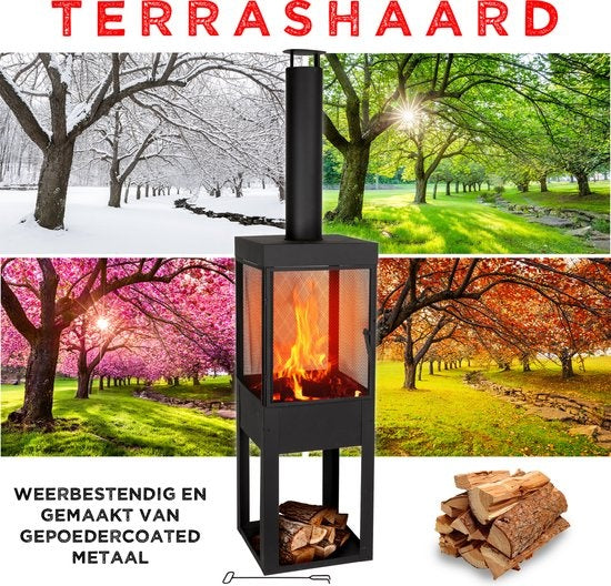 BBQ Collection Außenkamin – Außenofen mit Schornstein – 194 cm – Stahl – Schwarz