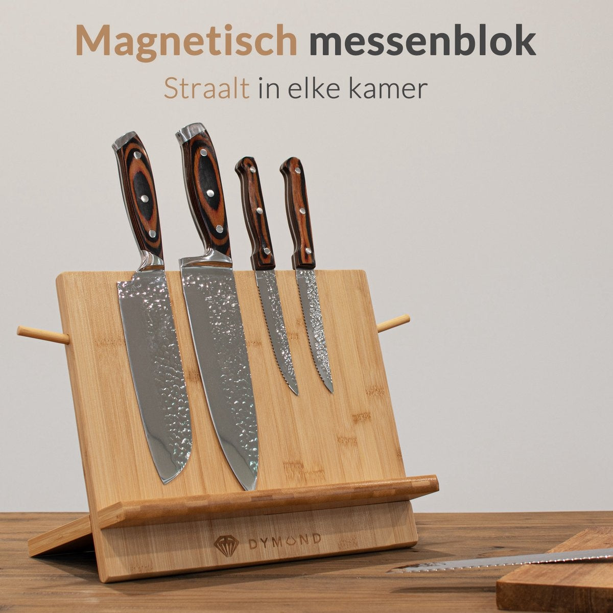 Dymund Messerblock - Magnetisch - Messerhalter ohne Messer - Messermagnet - Bambus - Holzfarbe