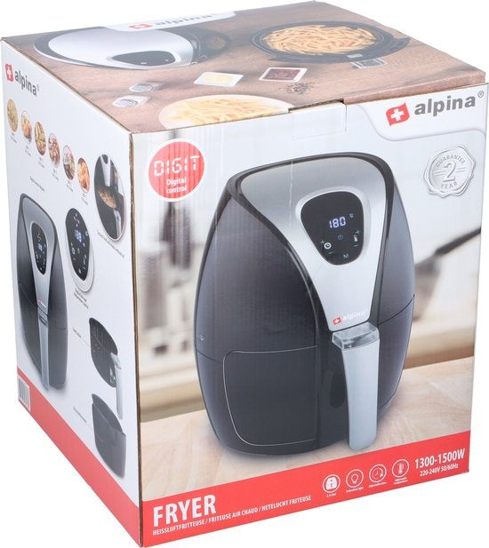 Alpina Heißluftfritteuse L - 2,4 Liter - 80-200Â°C - Timer - 1500 Watt - Schwarz