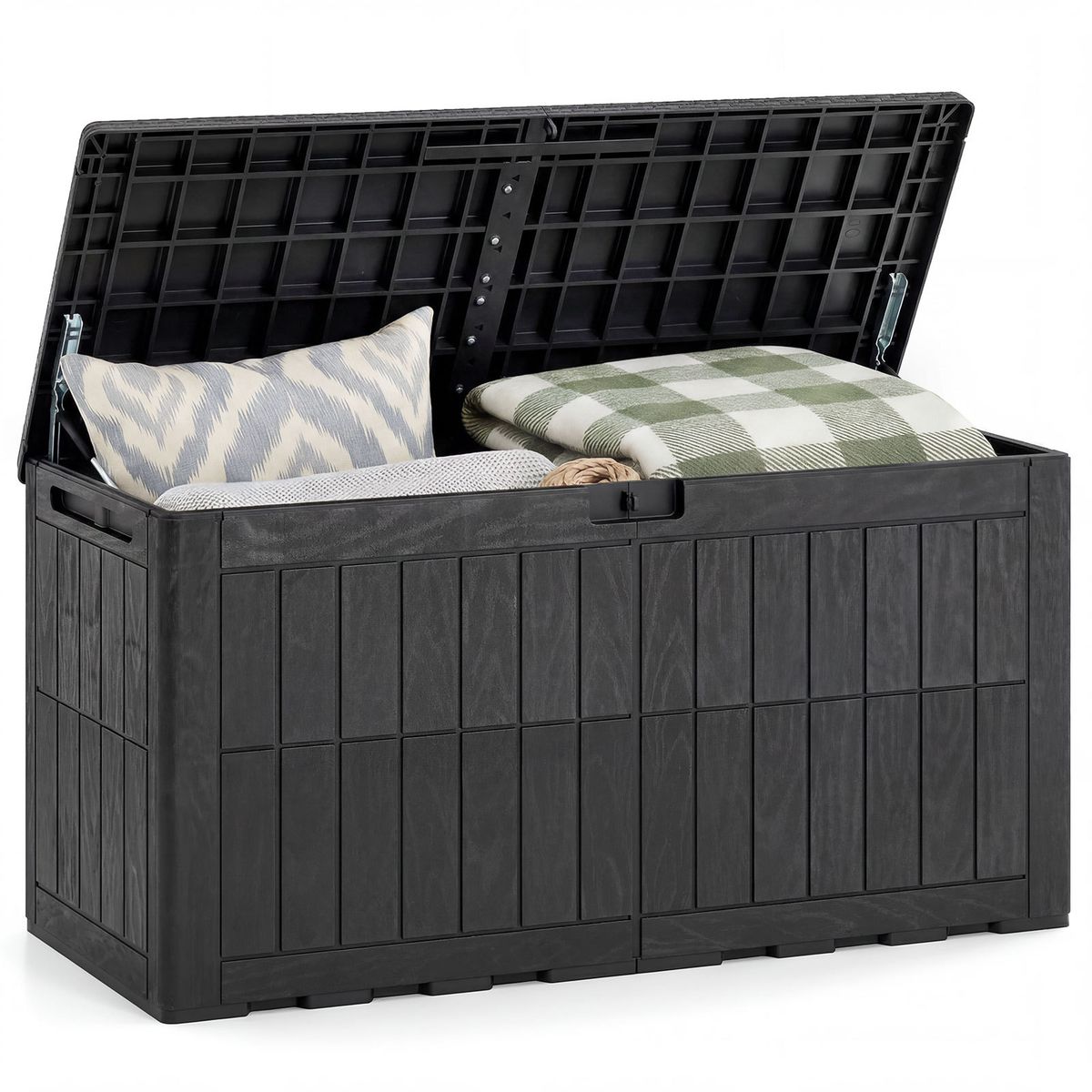 Coast Garten-Aufbewahrungsbox – 380 l Fassungsvermögen – 2-in-1-Bank und Kissenbox – schwarz