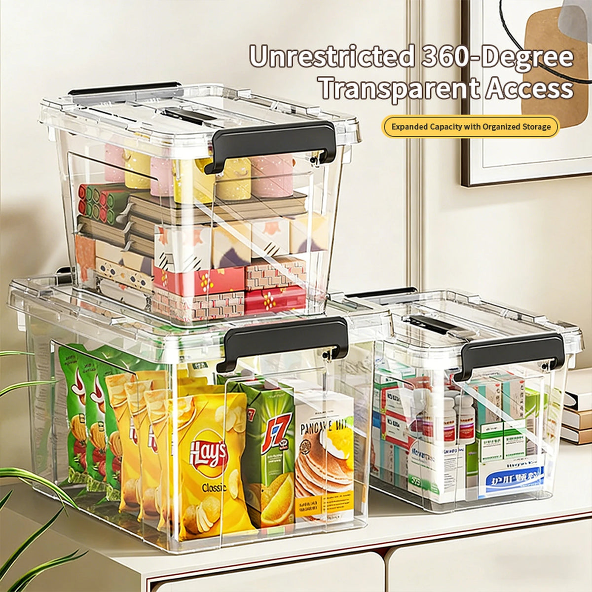 E-Yayun Aufbewahrungsboxen mit Deckel, 4er-Set – 51 x 39 x 27 cm – besonders stabil und stapelbar – transparent