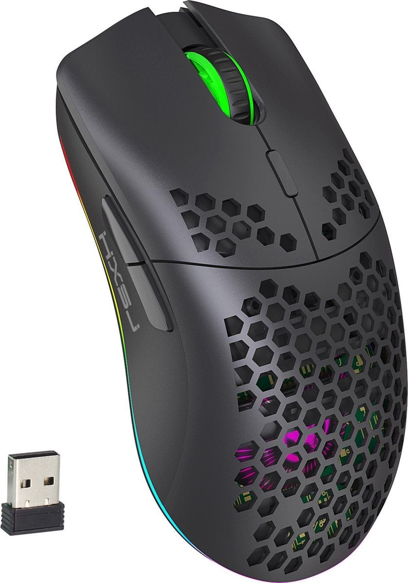HXSJ T66 2.4G Wireless Gaming Maus - Ultraleicht - RGB Beleuchtung - Schwarz