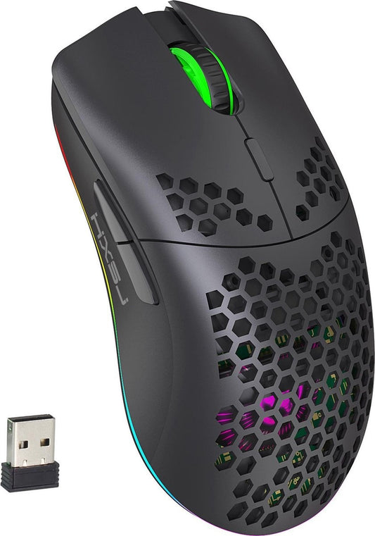 HXSJ T66 2.4G Wireless Gaming Maus - Ultraleicht - RGB Beleuchtung - Schwarz